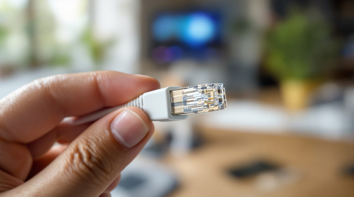 Netzwerkkabel in der Hand: Verbindungsaufbau zur Router-Oberfläche