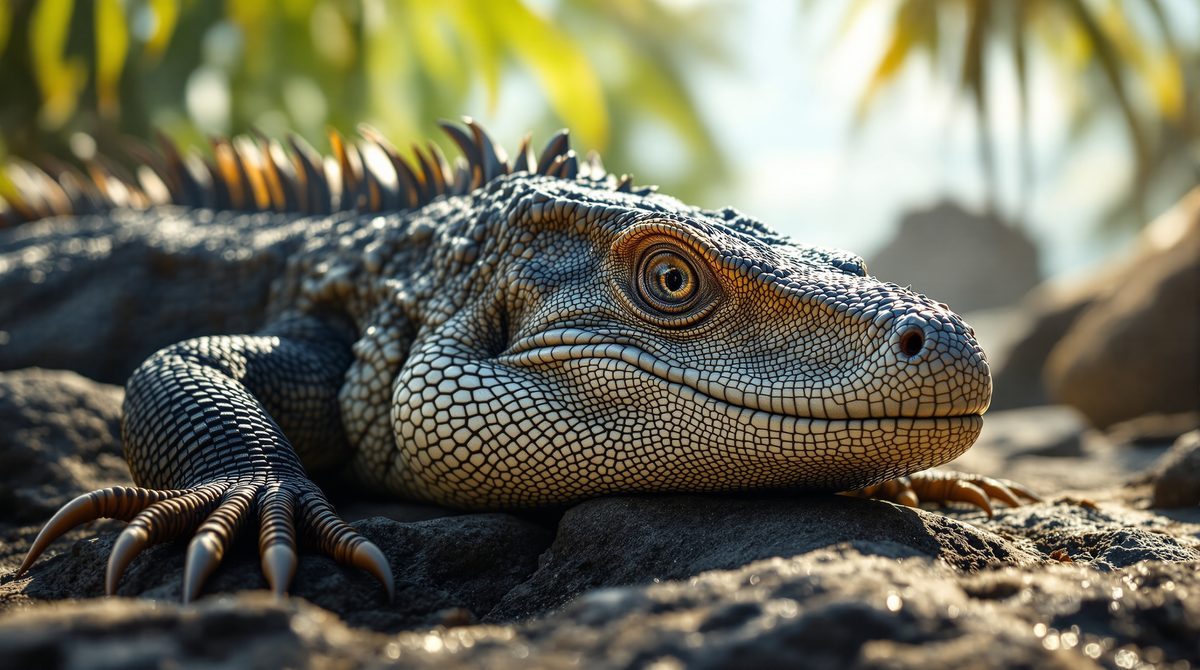 Komodowaran auf sonnenbeschienenen Felsen in natürlichem Lebensraum