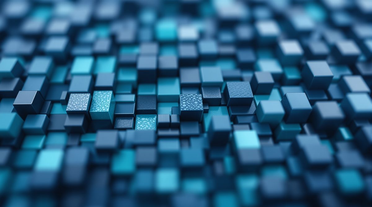 Abstraktes Pixelmuster in Blau und Türkis – Symbolbild für digitale Bildauflösung