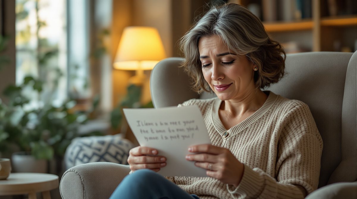 Mutter liest rührenden Brief mit Tränen der Freude
