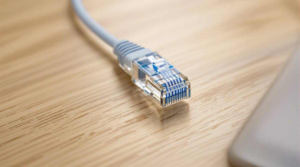 RJ45-Netzwerkkabel-Stecker in Nahaufnahme – LAN-Anschluss Vergleich Router
