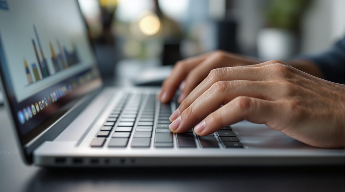 Hände auf einer Tastatur beim Einrichten von Browser-Einstellungen in Microsoft Edge