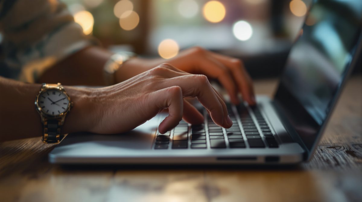 Hände beim Tippen auf einer Laptop-Tastatur als Symbol für das Bloggen als Schreibprozess
