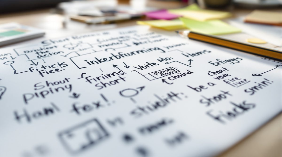 Handgeschriebene Wortliste als Brainstorming für einen Blognamen auf einem Notizblock